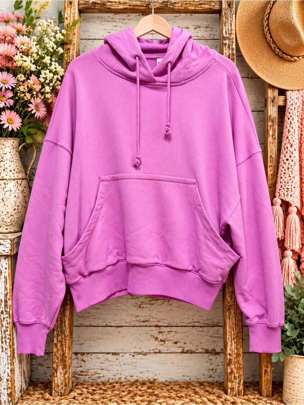 Zenana Outfitters Pink Drawstring Hoodie
